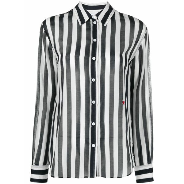 モスキーノ レディース プルオーバー トップス Striped cotton-blend shirt Black