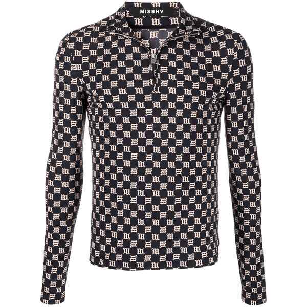 ミスビヘイブ メンズ プルオーバー トップス Monogram zip-up jersey Black