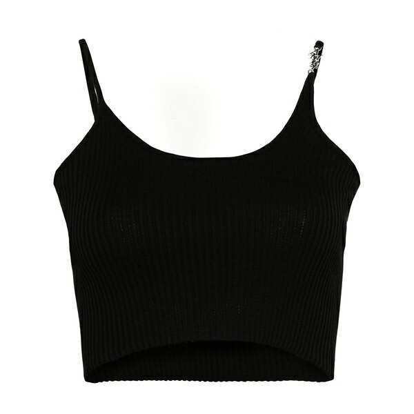 アミリ レディース カットソー トップス Logo-plaque ribbed-knit top Black