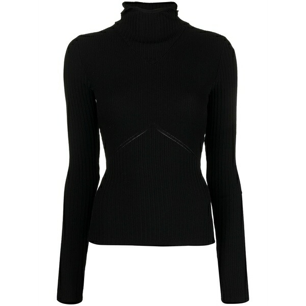 アンドレダモ レディース 編み物\u0026ティーシャツ アウター High-neck ribbed-knit hooded jumper Black