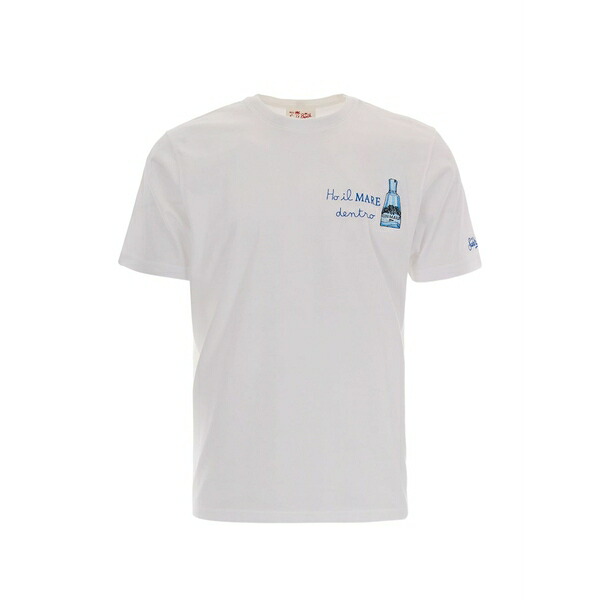 エムシーツーセイントバース メンズ プルオーバー トップス Portofino slogan-embroidered t-shirt White