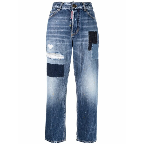 ディースクエアード レディース ジーンズズボン下 ボトムス Paint-splatter straight-leg jeans Blue