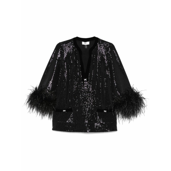 ニッサ レディース プルオーバー トップス Feather-trim blouse Black