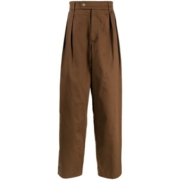 アミリ メンズ 心地好いズボン下 ボトムス Pleat-detailing cotton straight trousers  Brown