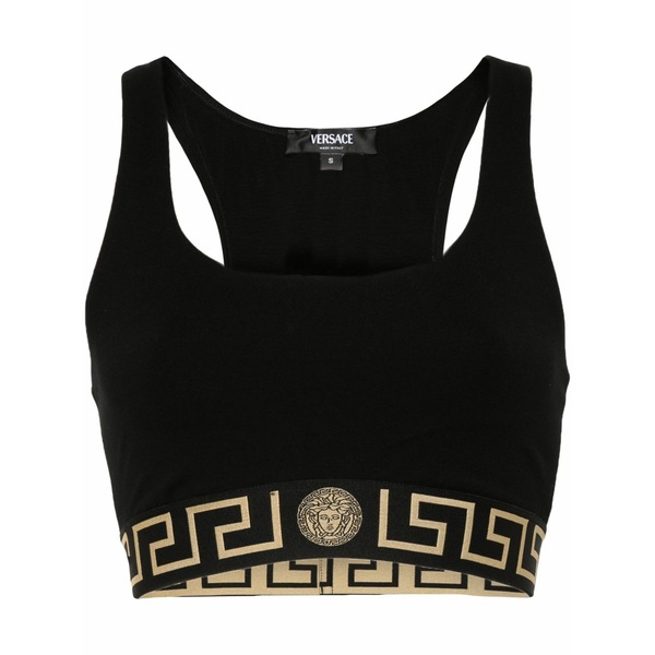ヴェルサーチ レディース カットソー トップス Greca-border crop top Black