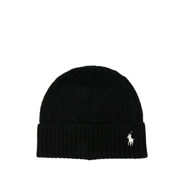 ラルフローレン メンズ かぶり笠 佩び物 Cable-knit wool beanie hat Black