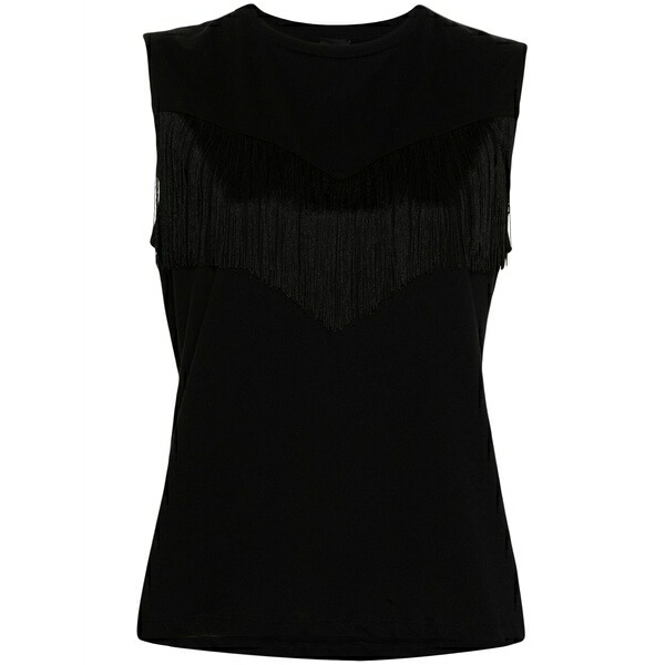 ピンコ レディース カットソー トップス Fringed cotton tank top Black