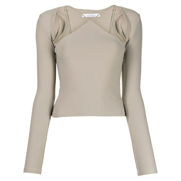 ロック レディース Tシャツ トップス Cut-out detail long-sleeve t-shirt Grey|asty