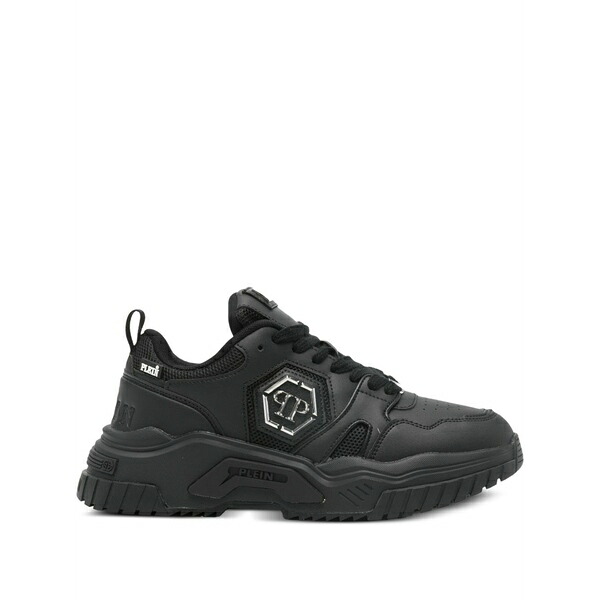 フィリッププレイン メンズ スニーカー シューズ Logo-plaque sneakers Black|asty