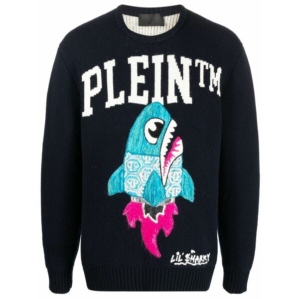 フィリップ飾り気のない メンズ 編み物\u0026プルオーバー アウター Logo-print crew neck jumper Blue