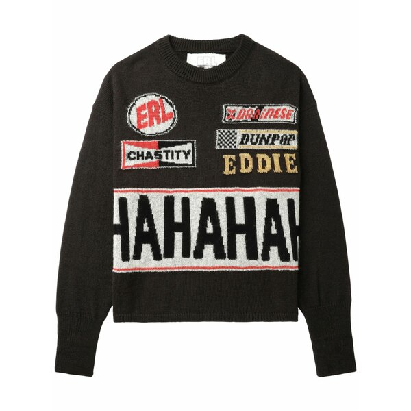 エアル メンズ 編み物\u0026プルオーバー アウター Slogan-intarsia jumper Black