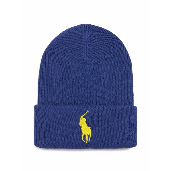 ラルフローレン メンズ かぶり笠 付属品 Big pony cuff beanie hat Blue