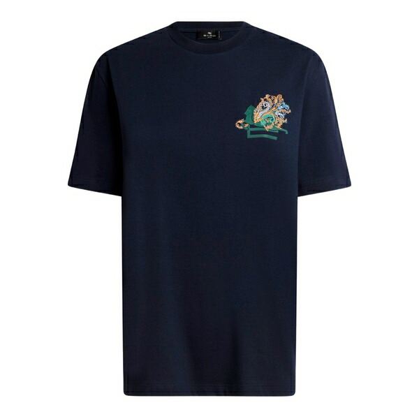 エトロ レディース Tシャツ トップス Logo-embroidery t-shirt Blue|asty
