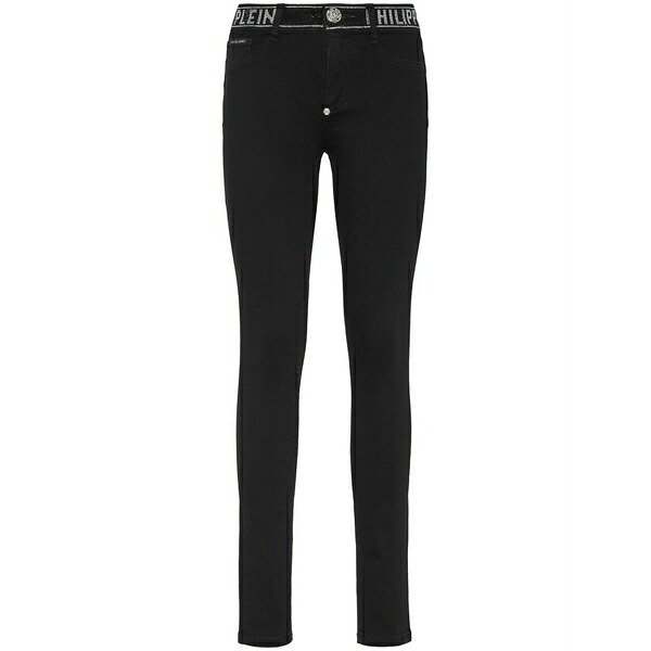 フィリッププレイン レディース デニムパンツ ボトムス Strass stretch-denim leggings Black|asty