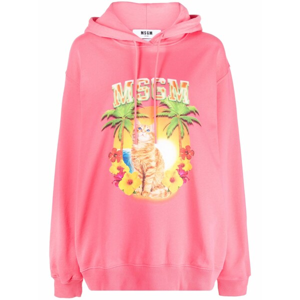 エムエスジイエム レディース パーカー・スウェットシャツ アウター Graphic-print cotton hoodie Pink