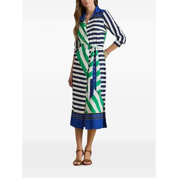 ラルフローレン レディース 衣装 トップス Striped tie-waist MIDI shirt dress Blue