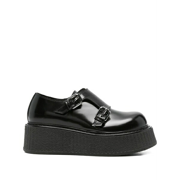 モスキーノ レディース スリッポン・ローファー シューズ Double-buckle platform shoes Black