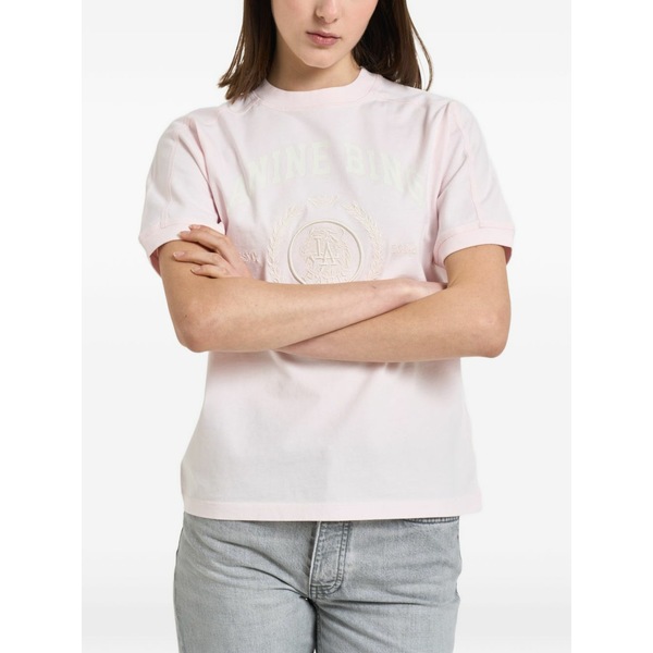 アニービン レディース プルオーバー トップス Logo-print crest-embroidered t-shirt Pink