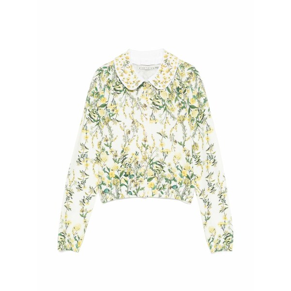 アリス アンド オリビア レディース ジレー アウター Printed collar cardigan White