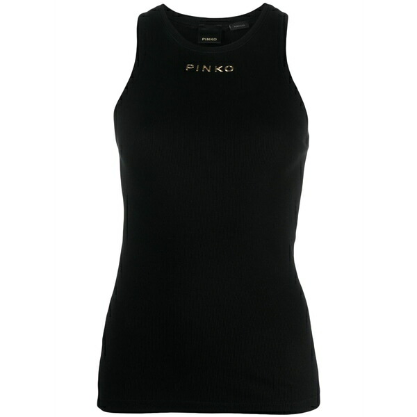 ピンコ レディース カットソー トップス Logo-embossed cotton tank top Black｜asty
