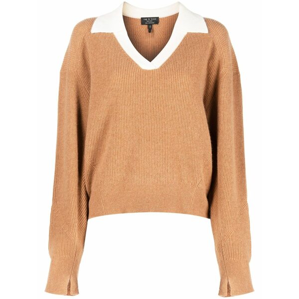 ラグアンドボーン レディース 編み物\u0026プルオーバー アウター Collared cashmere jumper Brown トップス-レディースファッション-セーター