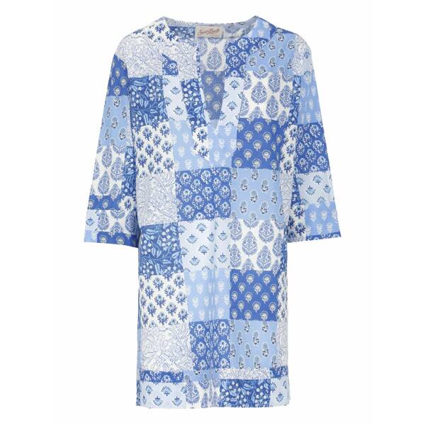 エムシーツーセイントバース レディース ワンピース トップス Patchwork v-neck mini dress Blue｜asty
