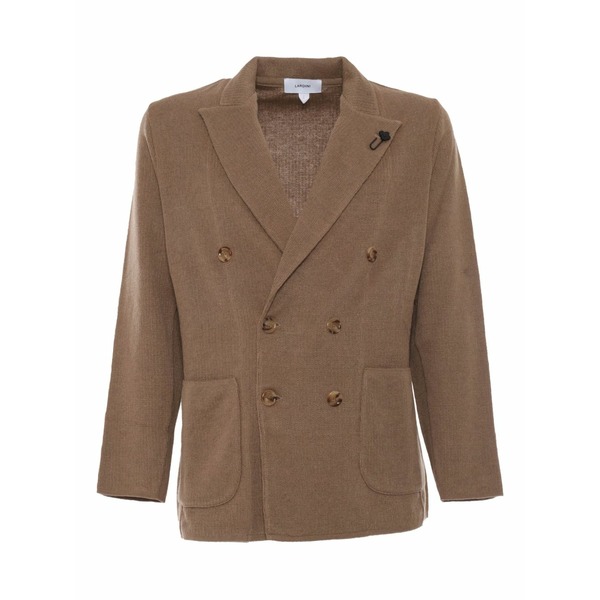 ラルディーニ メンズ 上衣＆上衣 アウター Double-breasted ribbed blazer Brown メンズファッション-コート・ジャケット