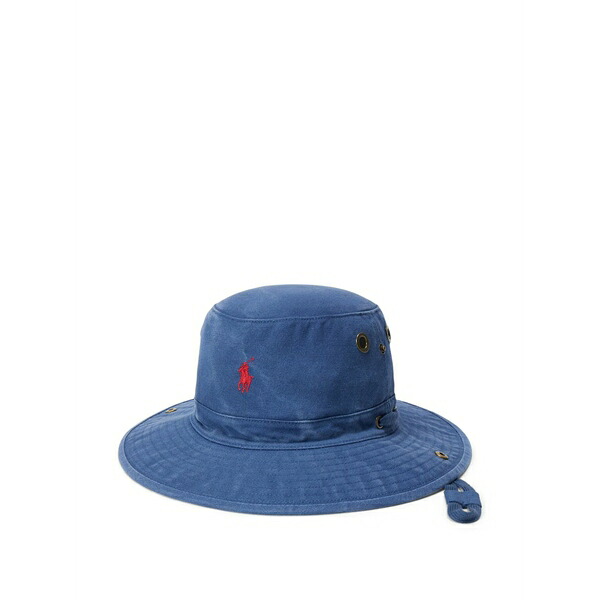 ラルフローレン メンズ かぶり笠 付属品 Logo-embroidered canvas bucket hat Blue