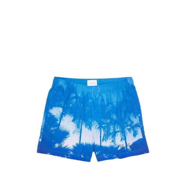 青色 天の原 はたご屋 メンズ 心地よいズボン下 ボトムス Palm print swim shorts Blue