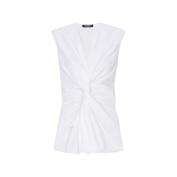 バルマン レディース シャツ トップス Draped v-neck blouse White|asty
