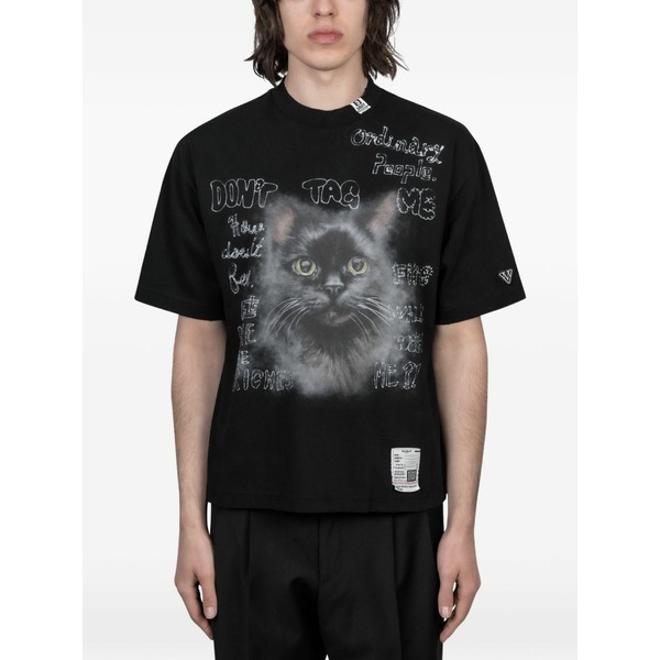 ミハラヤスヒロ レディース プルオーバー トップス Cat-print t-shirt Black