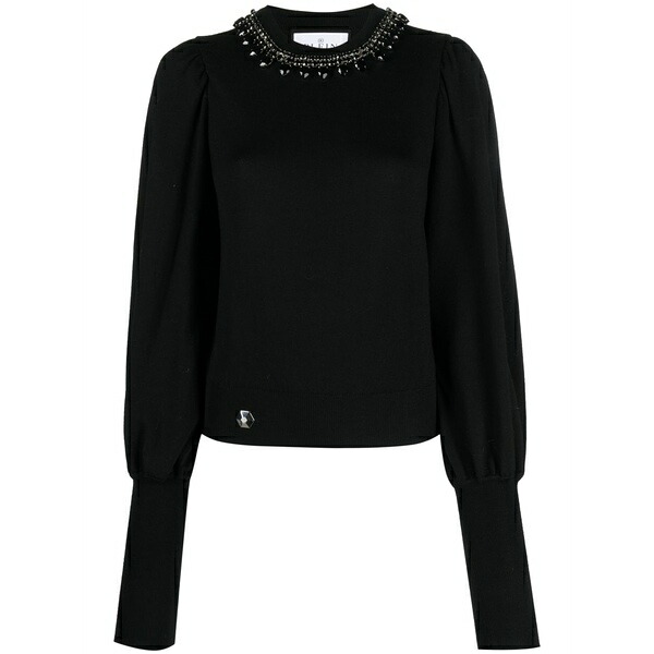 フィリップ飾り気の無い レディース 編み物\u0026ティーシャツ アウター Crystal-embellished wool knitted jumper Black