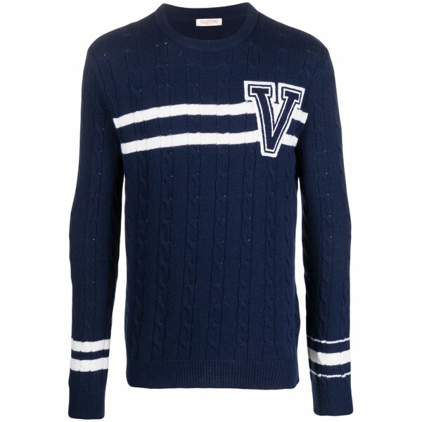 ヴァレンティノ ガラヴァーニ メンズ 編み物\u0026プルオーバー アウター Embroidered-logo striped wool jumper Blue