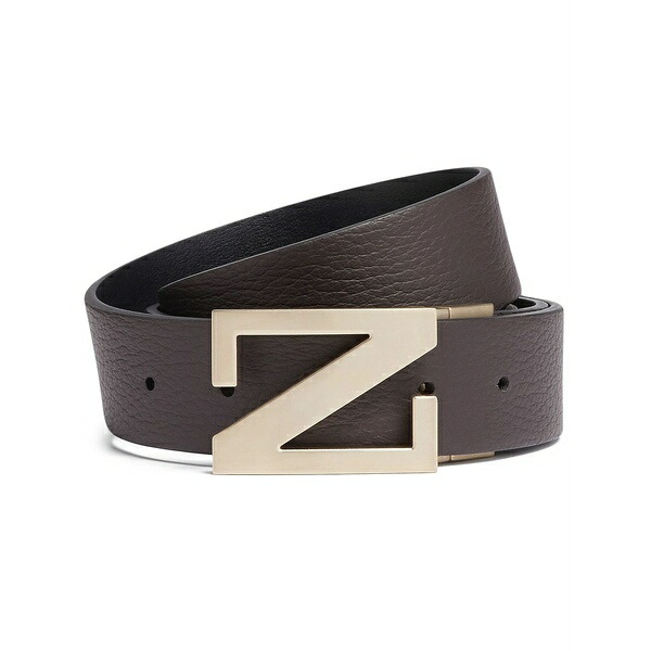 ゼニア メンズ 三尺帯 付属物 Grained leather reversible belt Brown