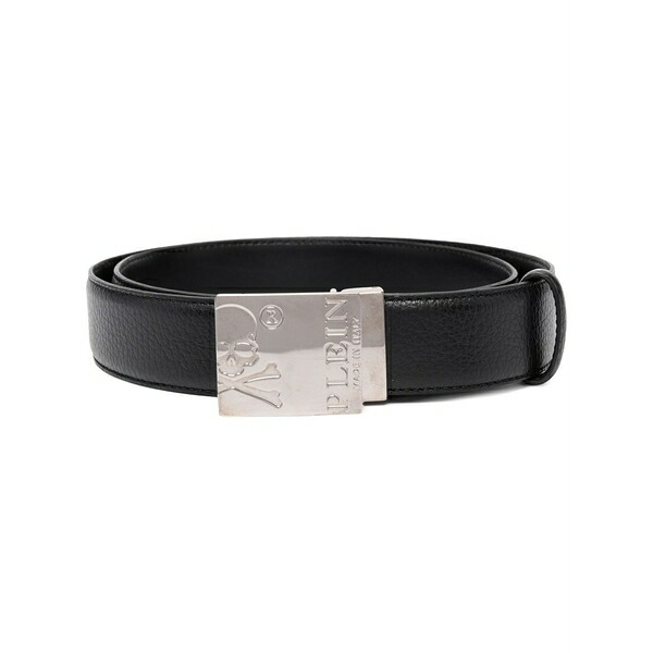 フィリップ飾り気の無い メンズ 胴締め 佩び物 Engraved-logo buckle belt Black
