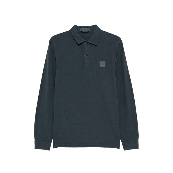 ストーンアイランド メンズ ポロシャツ トップス Logo-patch long-sleeve polo shirt Blue｜asty