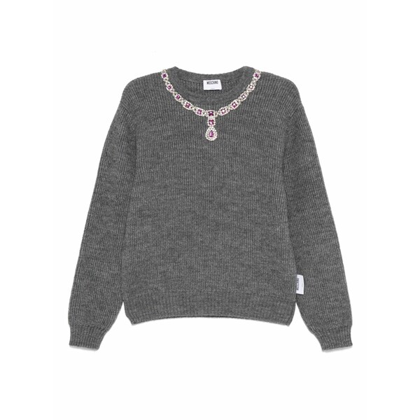 モスキーノ レディース 編み物\u0026プルオーバー アウター Jewel-embellished ribbed sweater Grey