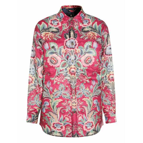 エトロ レディース 厚地の外套 アウター Floral-print shirt coat Red
