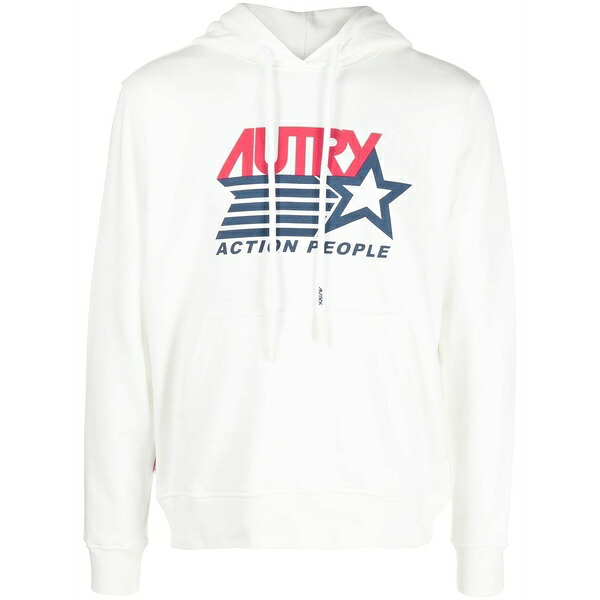 オートリー メンズ パーカー・スウェットシャツ アウター Logo-print drawstring hoodie White｜asty