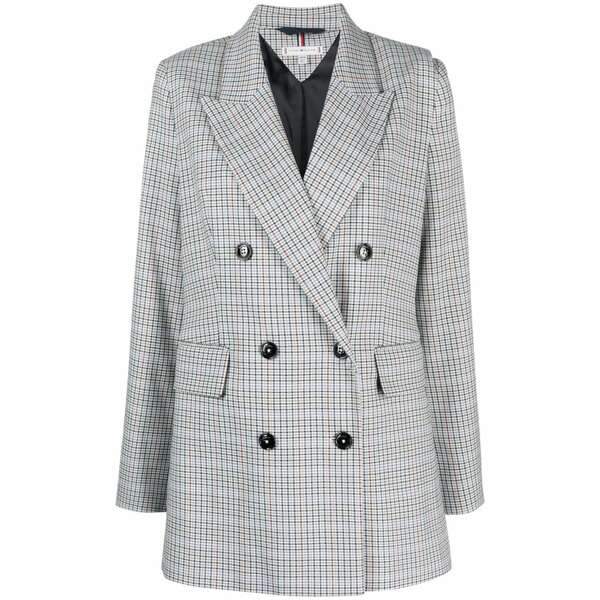 トミー ヒルフィガー レディース ジャケット＆ブルゾン アウター Checked double-breasted blazer Blue｜asty
