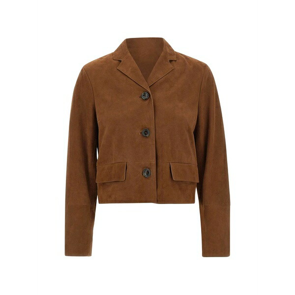 リュージョー レディース ジャケット＆ブルゾン アウター Flap pockets button leather jacket Brown｜asty