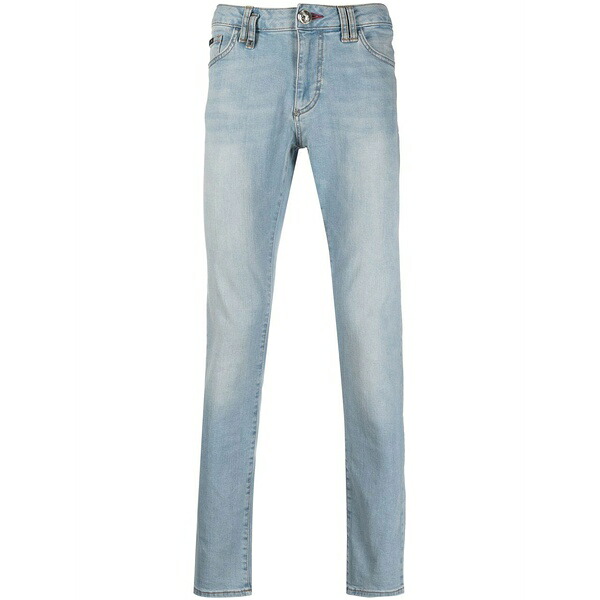 フィリッププレイン メンズ デニムパンツ ボトムス Logo-plaque slim-leg jeans Blue｜asty 50,880円
