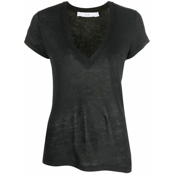 イロ レディース Tシャツ トップス V-neck short-sleeve t-shirt Black｜asty