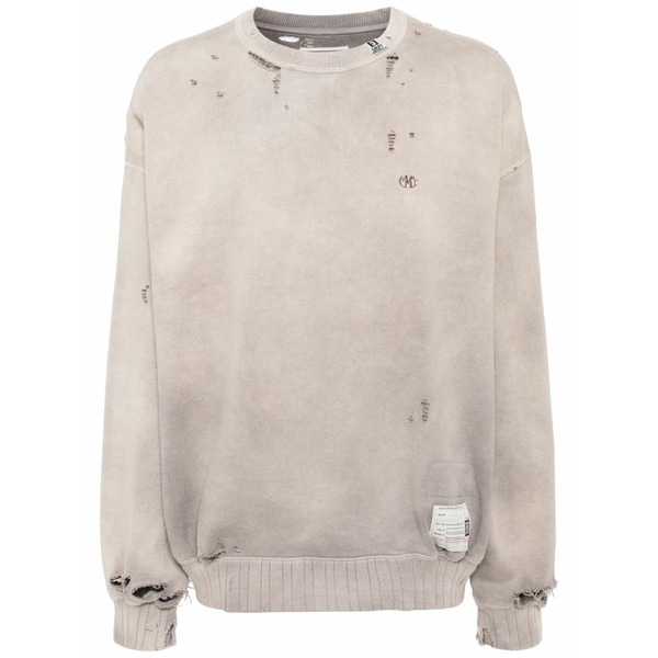 ミハラヤスヒロ メンズ パーカー・スウェットシャツ アウター Faded-effect cotton sweatshirt Brown｜asty