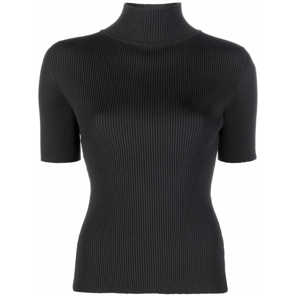 オフホワイト レディース Tシャツ トップス Logo-trim ribbed t-shirt Black|asty
