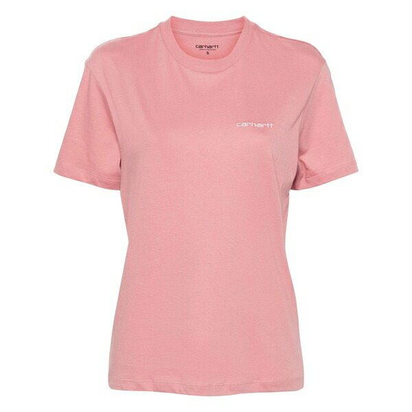 鉄道車両ハート形 レディース プルオーバー トップス Script embroidery t-shirt  Pink