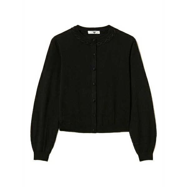 ツイン仕掛ける レディース ジレー アウター Crew-neck cardigan Black