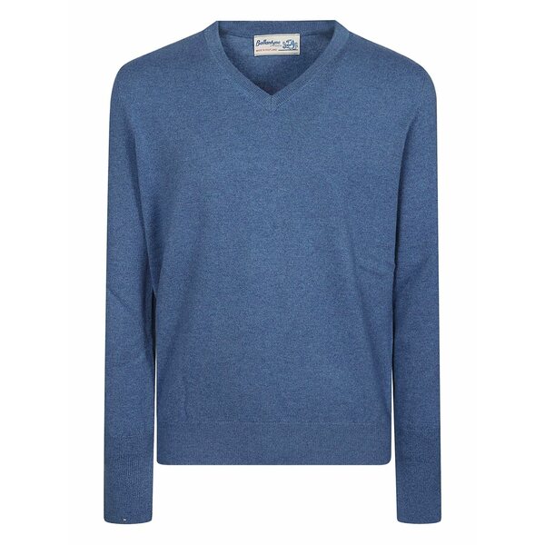 バランタイン メンズ ニット&セーター アウター V-neck cashmere sweater Blue|asty