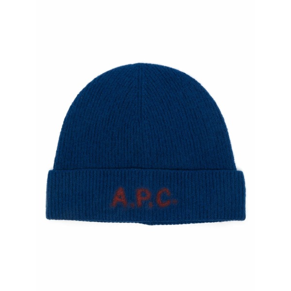 アーペーセー メンズ かぶり笠 付属品 Logo-print beanie Blue