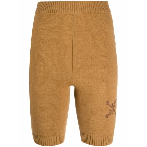 オフホワイト レディース カジュアルパンツ ボトムス Embroidered floral arrows motif knitted shorts Brown|asty